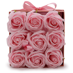 Szappanvirágok Ajándékcsomagolásban- 9 Rózsaszín Rózsa- Négyzet