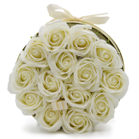 Szappanvirágok Ajándékcsomagolásban- 14 Krémszínű Rózsa- Kerek