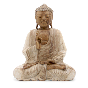 Kézműves Buddha Szobor - 30cm Oktató - Fehér Súrolt