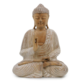 Kézműves Buddha Szobor - 40cm Oktató - Fehér Súrolt