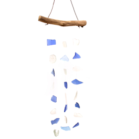 Uszadékfa Szélcsengő Üveggel - Hármas - Kék és Fehér