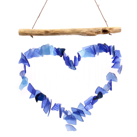 Uszadékfa Szélcsengő Üveggel - Kék Szív