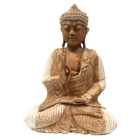 Kézműves Buddha Szobor - 40cm Oktató - Fehér Súrolt-Sérült