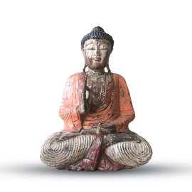 Vintage Narancsszínű Kézi Faragású Buddha Szobor - 60cm - Oktató