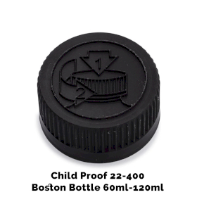 50x Gyerekzáras Fekete Műanyag Kupak Boston Jantár Üveghez (120ml)