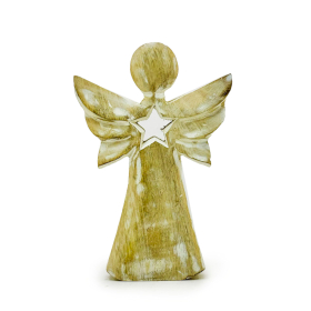 6x Mangófa Angyal - Fehér Súrolt - Csillaggal - 18cm