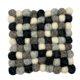 Négyzetes Filc Golyó Poháralátét - 10cm - Szürke Árnyalatok (4-es szett)