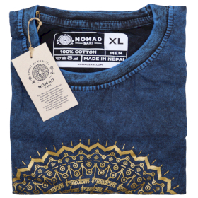 Kővel Mosott Póló, XL méret - Mandala - Kék