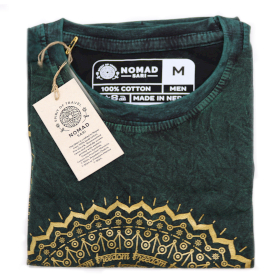 Kővel Mosott Póló, M méret - Mandala - Zöld