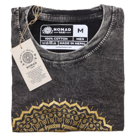 Kővel Mosott Póló, M méret - Mandala - Szürke