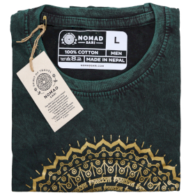 Kővel Mosott Póló, L méret - Mandala - Zöld