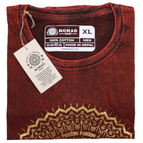 Kővel Mosott Póló, XL méret - Mandala - Gesztenyebarna