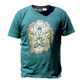 Kővel Mosott Póló, L méret - Hamsa - Zöld