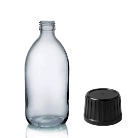 48x 250ml Szürke Gyógyszeres Üveg Fekete Kupakkal