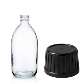 42x 150ml Átlátszó Gyógyszeres Üveg Fekete Kupakkal