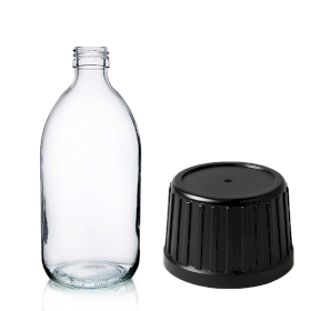 36x 200ml Átlátszó Gyógyszeres Üveg Fekete Kupakkal