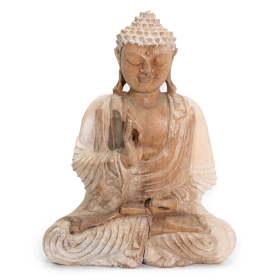 Kézműves Buddha Szobor - 30cm Oktató - Fehér Súrolt,sérült