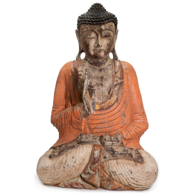Vintage Narancsszínű Kézi Faragású Buddha Szobor - 60cm - Oktató