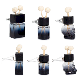 12x Autós illatosító szellőzőnyílásra rögzíthető flakonok - fekete - 8 ml - (3 típus x 4)