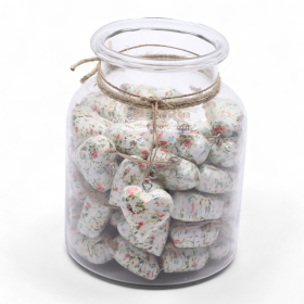 50x Nagy Fa Szív Dekoráció - Vintage virág (50) - üveg korsóban